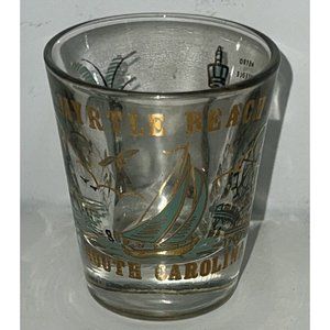 Myrtle Beach South Carolina Shot Glass Collectible Gold Green Sailboat Barware